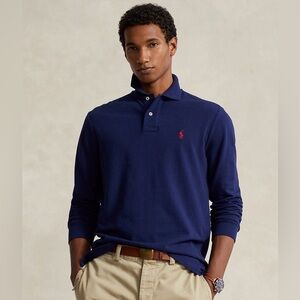 Polo by Ralph Lauren Classic Fit Navy Long Sleeve Polo with Red Pony Logo.